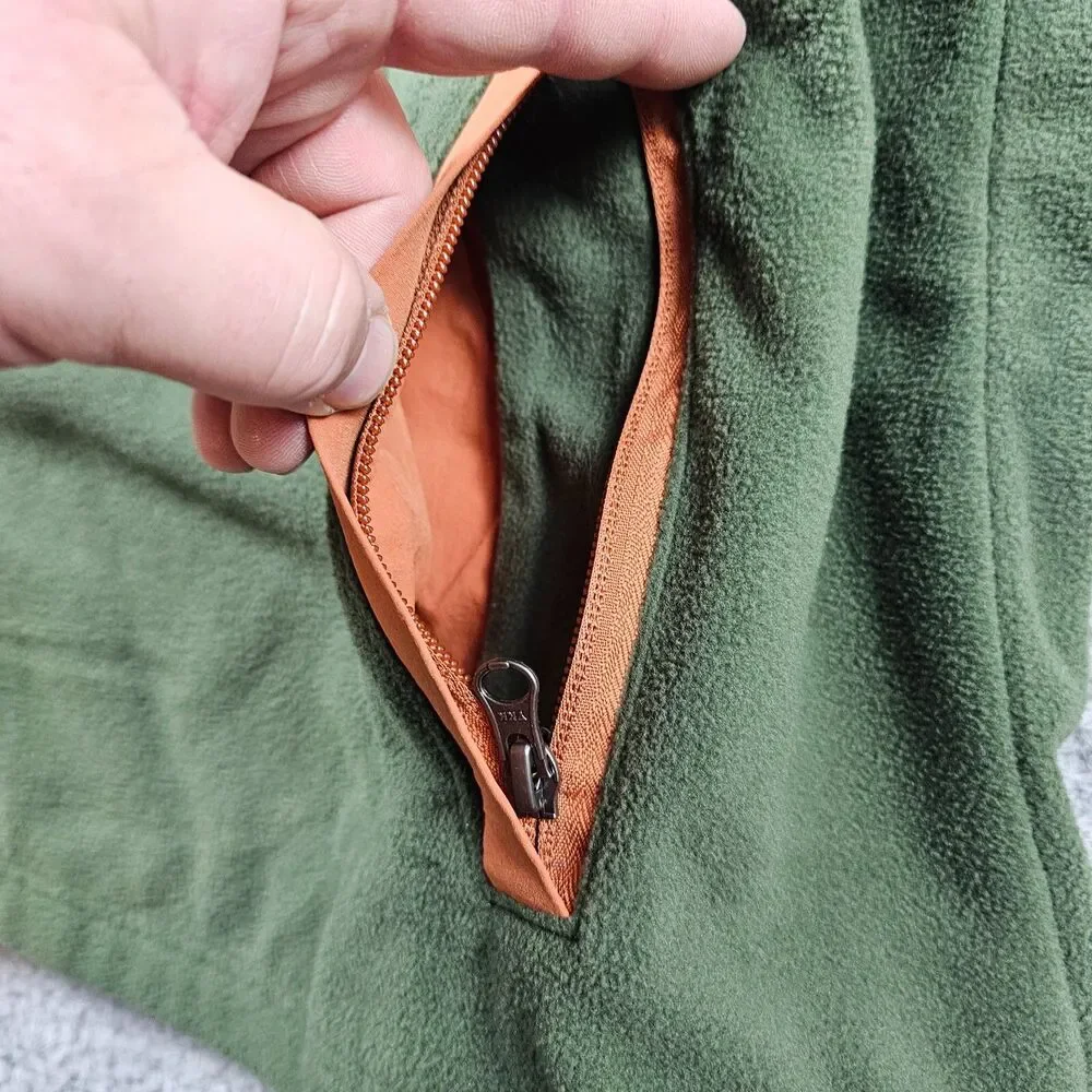 Duluth Trading Sweater Mens Large Green Fleece Pullover 1/4 Button Relaxed Hike